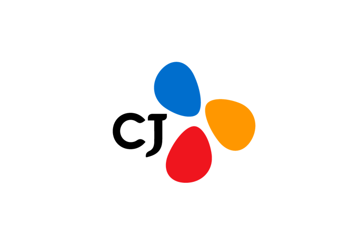 파랑, 노랑, 빨강의 도형이 있는 CJ그룹의 CI