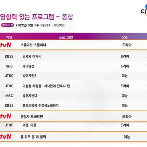 [주간 CPI] 파죽지세! 고공행진! tvN 콘텐츠의 저력