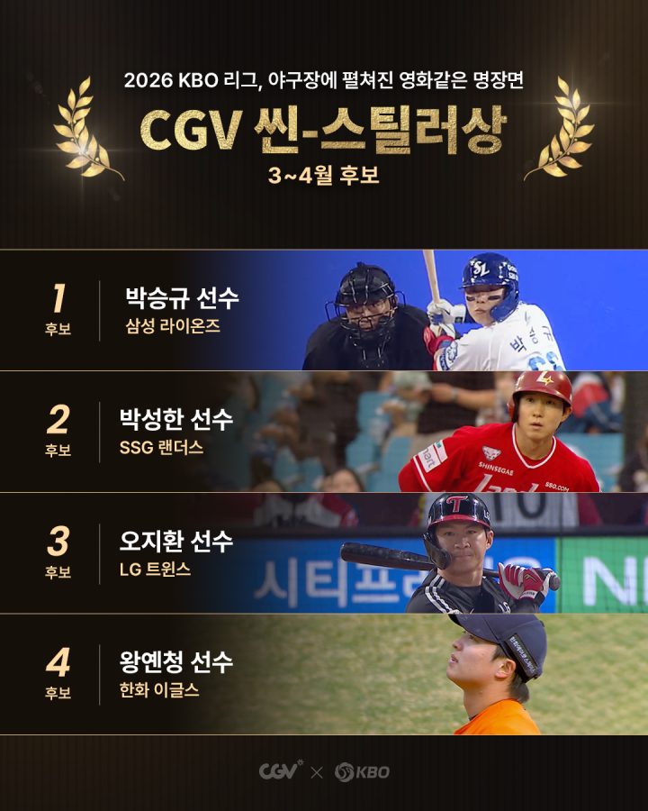 CGV, ‘월간 CGV 씬-스틸러상’ 3~4월 후보 공개