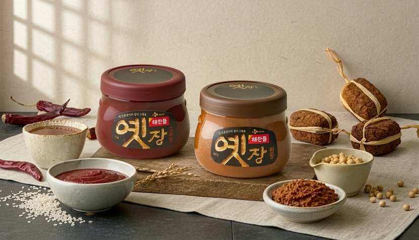 해찬들 옛장 된장과 고추장 이미지.