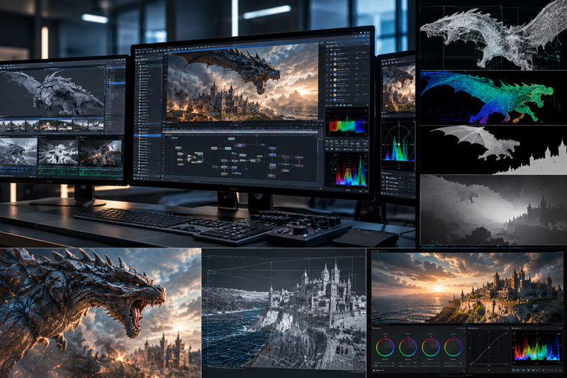 CG/VFX 기술로 용을 구현하는 과정을 담은 이미지